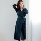 Tie-waist Long-sleeve Collared Dress