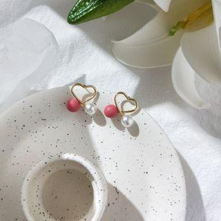 Alloy Heart Faux Pearl Earring 1 Pair - 925 Silver - One Size
