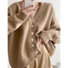 V-neck Cardigan Light Camel - One Size