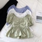 V-neck Lace-up Puff-sleeve Top