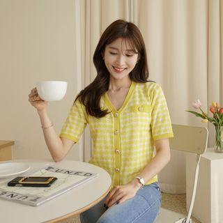 Short-sleeve Houndstooth Cardigan