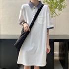 Elbow-sleeve Contrast Trim Polo Dress White - One Size