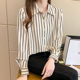 Long-sleeve Print Silky Shirt
