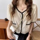 Short-sleeve Button-up Pointelle Top