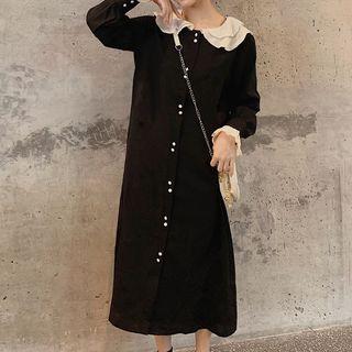 Layered Collar Long-sleeve Midi Shift Dress