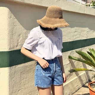 Square-neck Eyelet Lace Blouse