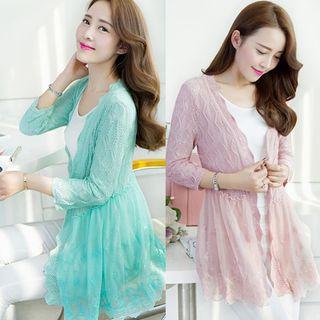 Long Cutout Lace Sweater Knit Top