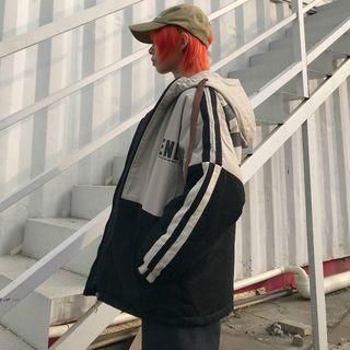 Lettering Color Block Hooded Padded Coat