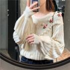 Flower Embroidered Cardigan Off-white - One Size