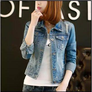 Distressed Slim Fit Denim Jacket