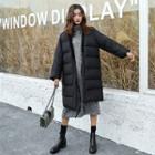Plain Buttoned Padded Coat Black - One Size