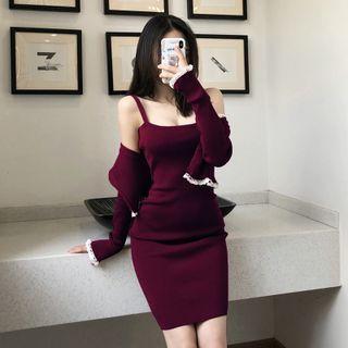 Set: Spaghetti Strap Dress + Light Cardigan