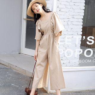 Short-sleeve Shirred Jumpsuit