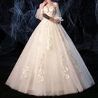 Cold Shoulder Embroidered A-line Wedding Gown / Set