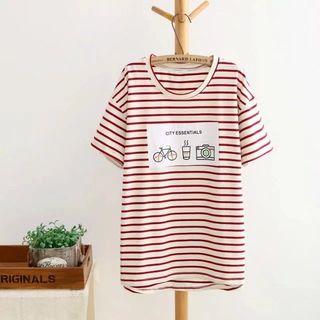 Applique Striped Short Sleeve T-shirt