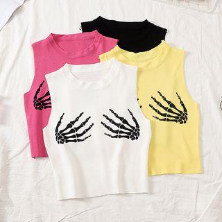 Sleeveless Skeleton Hand Cropped Top