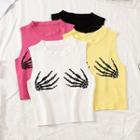 Sleeveless Skeleton Hand Cropped Top