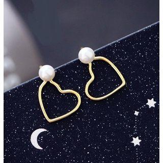Faux Pearl Wirework Heart Earring