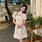 Puff-sleeve Ruffled Mini A-line Qipao Dress