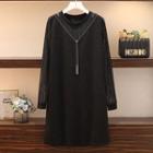 Long-sleeve Paneled Glitter A-line Dress