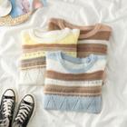 Long-sleeve Color-block Open-knit Top