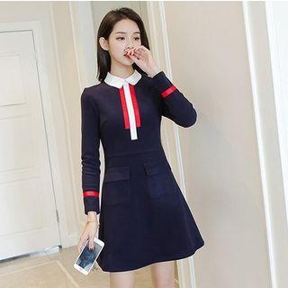 Contrast Collar Striped Dress