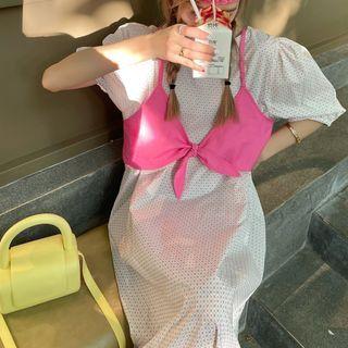 Puff-sleeve Print Midi Dress / Tied Camisole Top