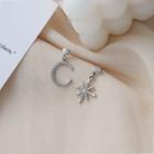 Non-matching Rhinestone Moon & Star Dangle Earring 1 Pair - 925 Silver Needle Earring - Silver - One Size