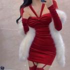 Square-neck Long-sleeve Halter Dress