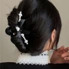 Ribbon Faux Pearl Hair Clamp 2143a - Bow - Black - One Size