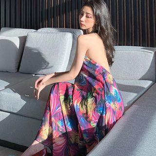 Halter-neck Open Back Printed Midi Sundress As Shown In Figure - One Size