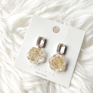 Rose Resin Faux Crystal Dangle Earring 1 Pair - Silver Earrings - Transparent - One Size