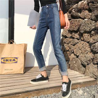 Color-block High-waist Straight Cut Jeans
