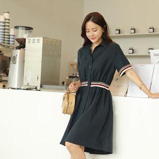 Contrast-trim Linen Blend Shirtdress