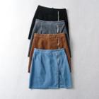High-waist Zip-detail Corduroy Slit Mini Skirt
