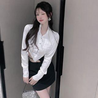 Crop Shirt / Irregular Cutout Min Pencil Skirt