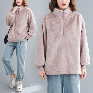 Stand-collar Half-zip Fluffy Sweatshirt Pink - One Size