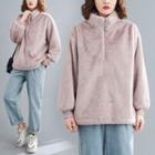 Stand-collar Half-zip Fluffy Sweatshirt Pink - One Size