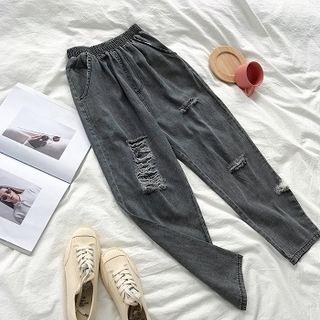 Distressed Denim Loose-fit Cropped Pants