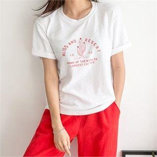 Rhinestone-beaded Cactus Lettering T-shirt