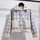 Fleece-lined Plaid Jacket / Plain Straight-cut Shorts / Set