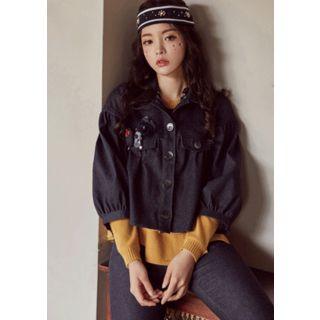 3/4 Balloon-sleeve Buttoned Denim Jacket