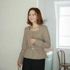 Square-neck Button-up Jacket With Belt
