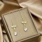 Bow Rhinestone Drop Earring E3638 - 1 Pair - Gold - One Size
