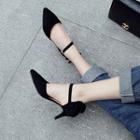 Faux Suede Pointed Toe Back Ribbon Pumps