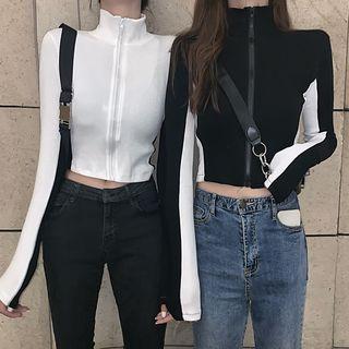 Stand-collar Cropped Plain Jacket