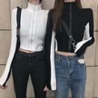 Stand-collar Cropped Plain Jacket
