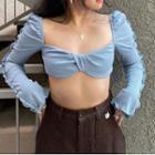 Long Sleeve Ruffled-trim Crop Top