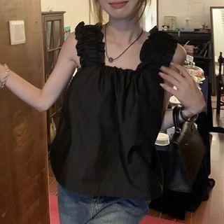 Frill Trim Flowy Tank Top Black - One Size