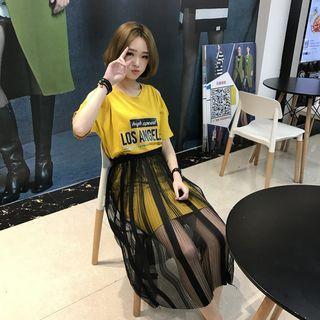 Set: Lettering T-shirt Dress + Mesh Skirt